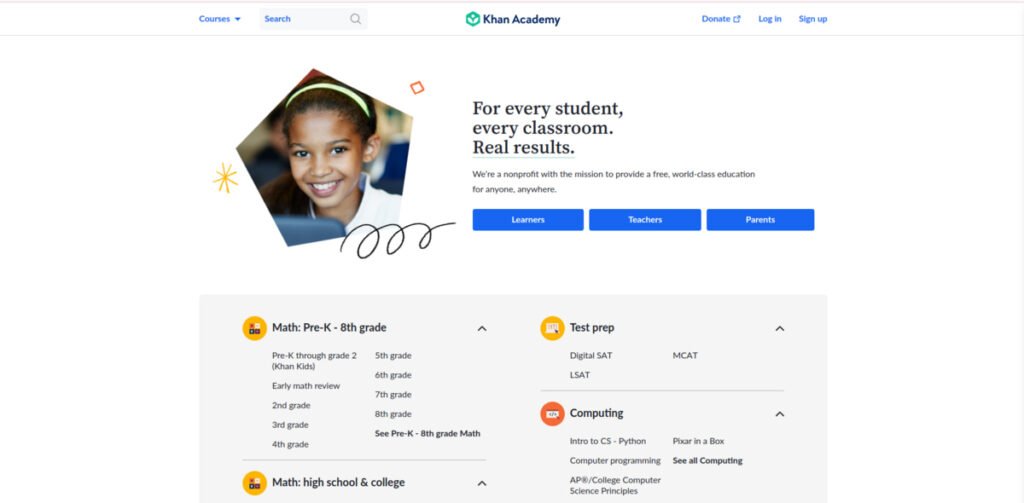 Khan academy official website interface 